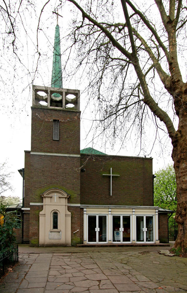 Figure 2a. Façade of St Mary, Edith Road, London, by Seely and Paget. Photo ©John Salmon (cc-by-sa/2.0)