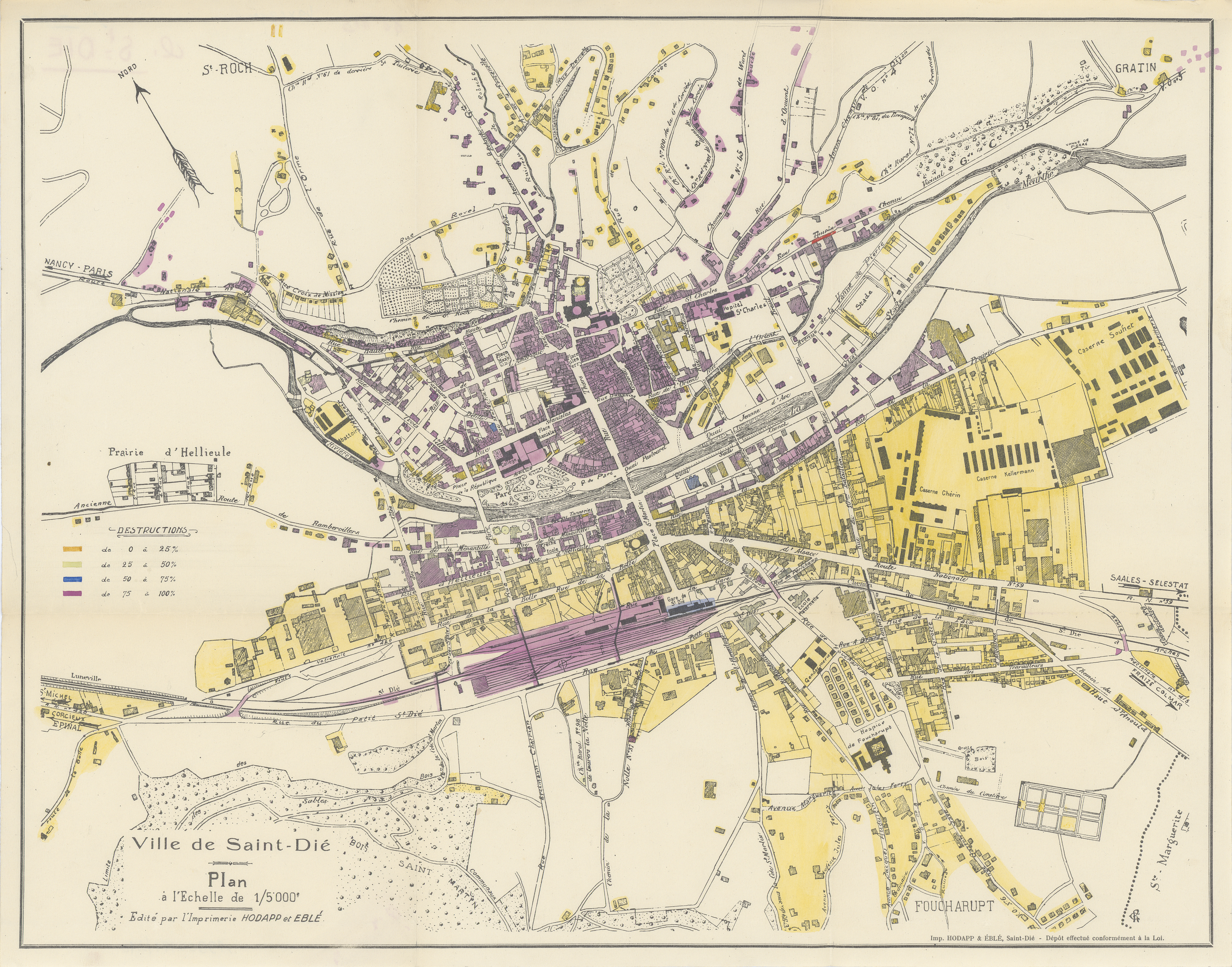 Figure 1. Saint-Dié-des-Vosges, destruction map, ca. 1946, Archives nationales, 19900181 210