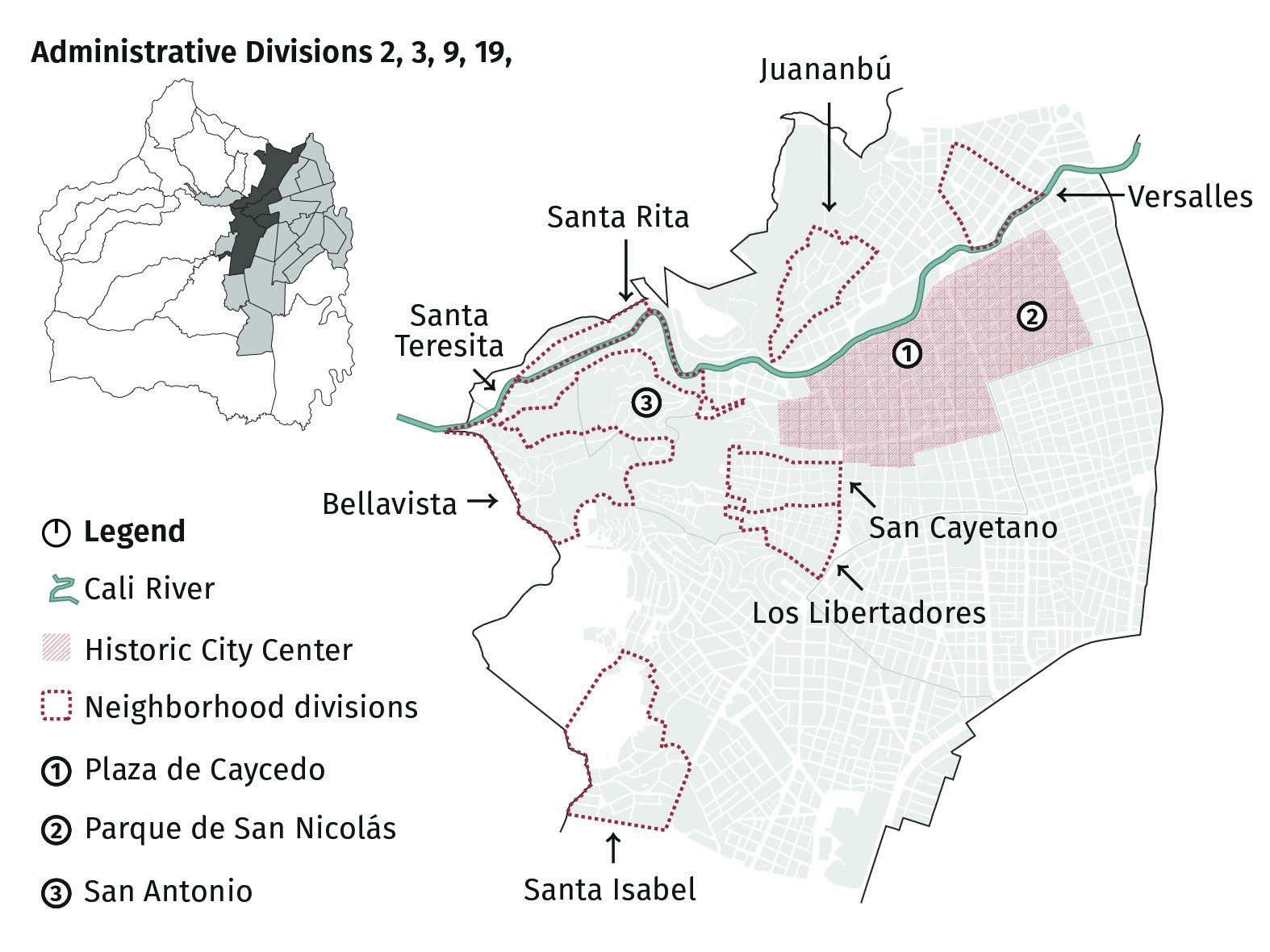 Figure 5. 20th Century Urban Developments in Cali around the Historic City Center