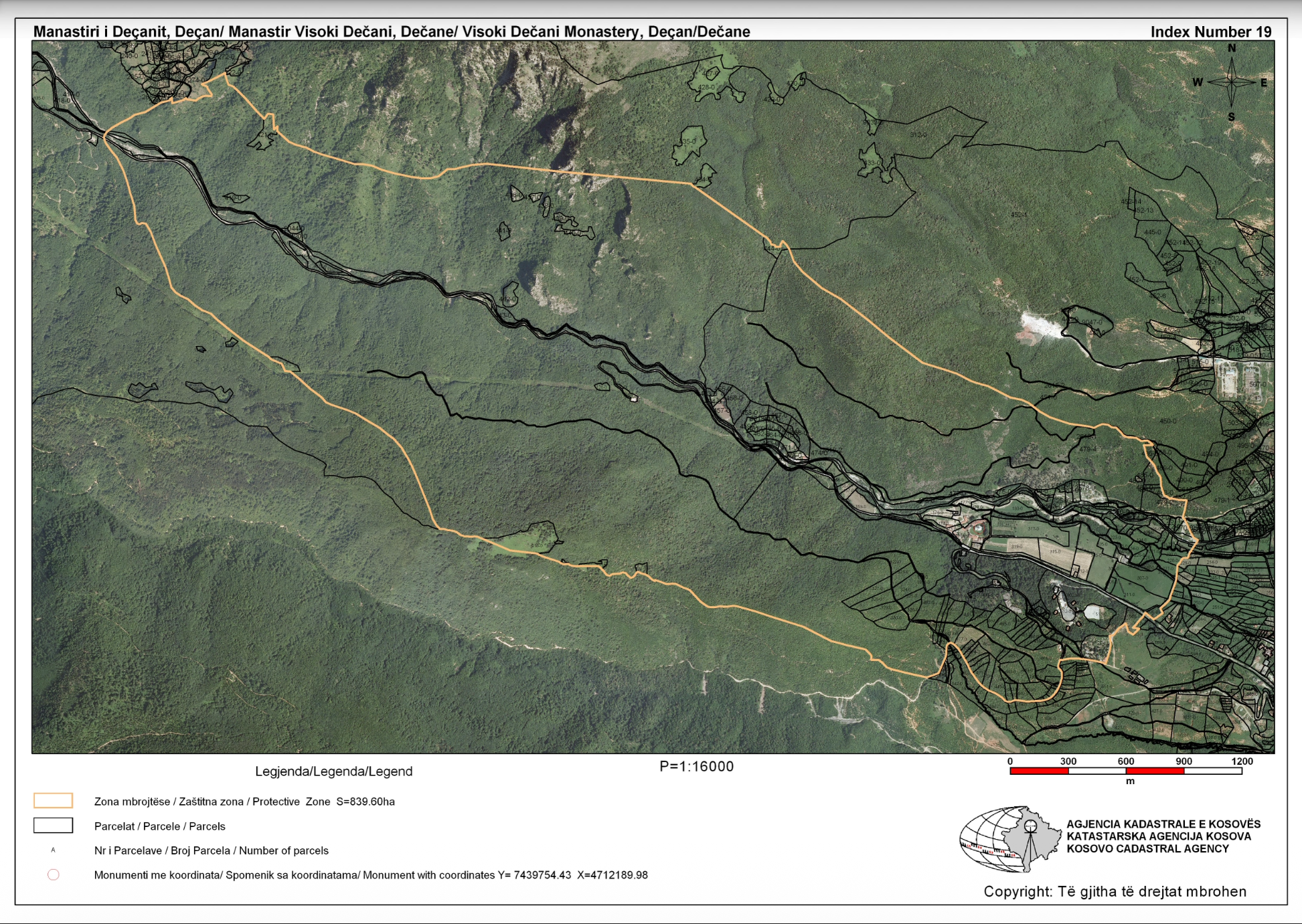 Figure 6. Map showing the protection zone of the Monastery of Deçan, established under Law No. 03/L-039 on Special Protected Zones (2008)